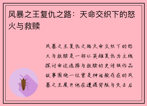 风暴之王复仇之路：天命交织下的怒火与救赎